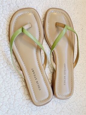 Colin Stuart green leather thong flat sandals